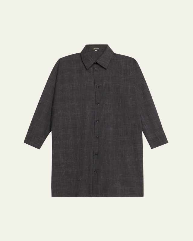 Wide A-Line Shirt Jacket With Collar (Very Long Length) With Slits